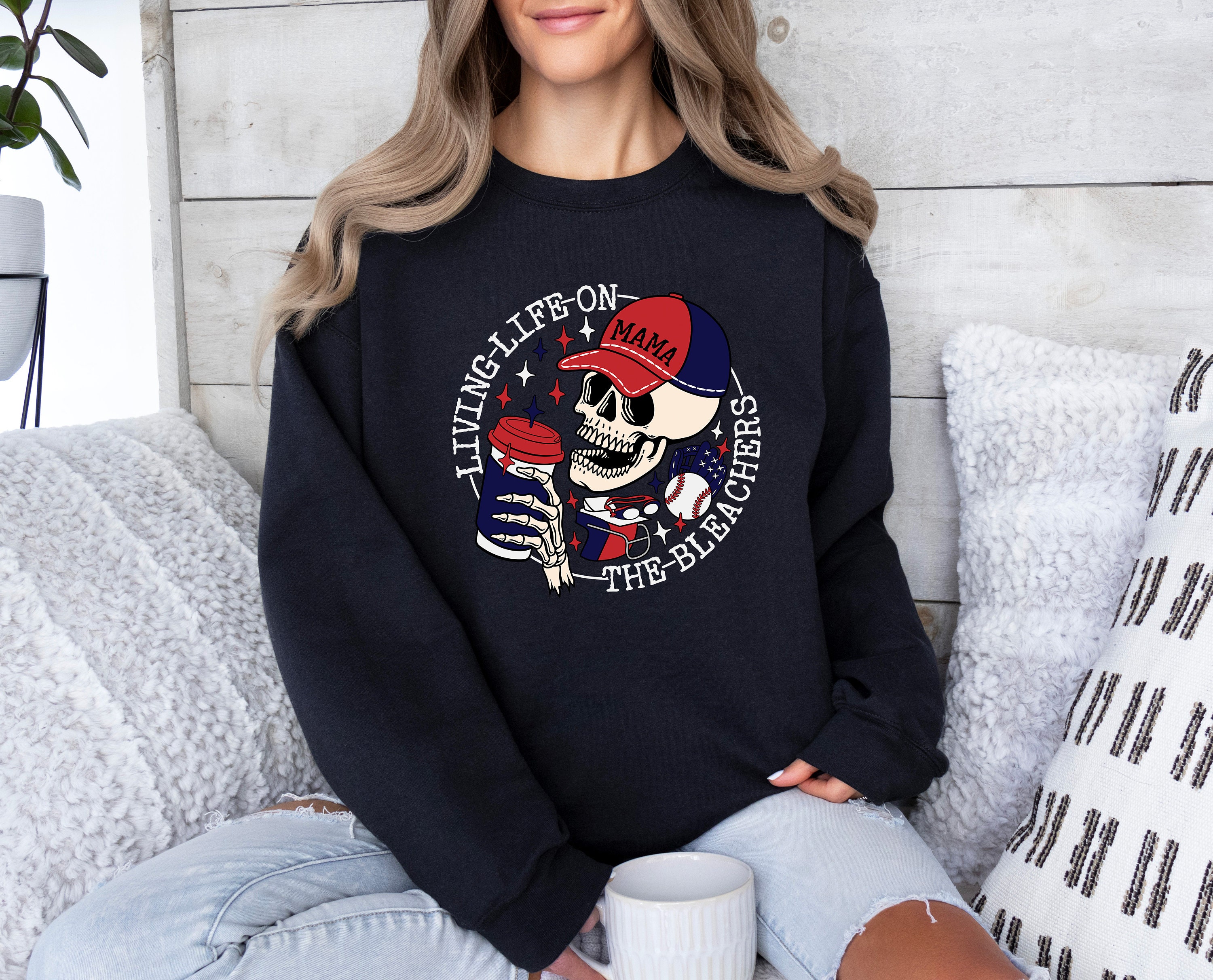 living life on the bleachers mama shirt sports mama sweatshirt skull tee softball mom life shirt for sports moms d8q9m scaled