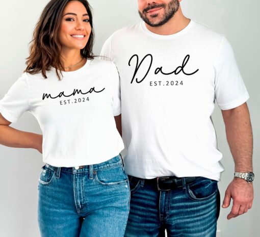 mama and dad established 2024 shirt matching couple tee new mom and dad shirts family gifts for valentines day nnuz1