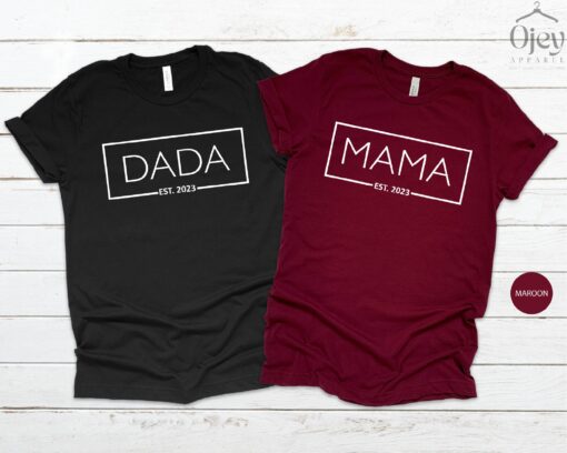 mama and dada est 2023 matching shirts new mom and dad announcement tee unique parent gift for new parents ewl3w
