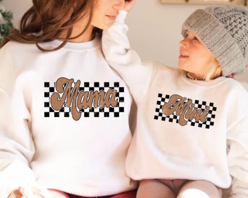 mama and me checkered shirt matching family retro t shirt for mom and daughter cute mini sweatshirt set gggpt