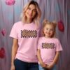Mama and Me Checkered Shirt Matching Family Retro T-Shirt for Mom and Daughter Cute Mini Sweatshirt Set