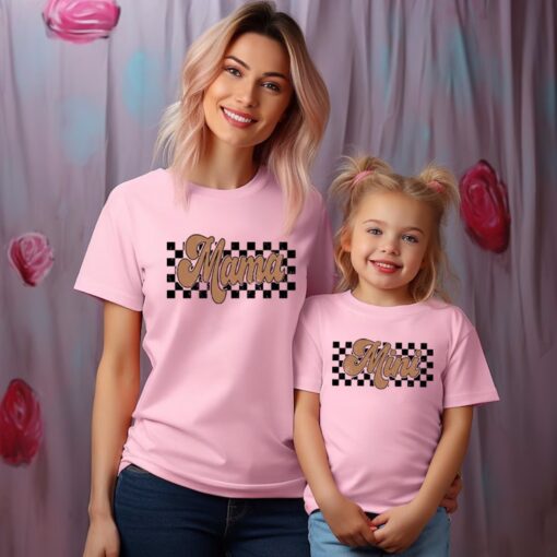 mama and me checkered shirt matching family retro t shirt for mom and daughter cute mini sweatshirt set j0c8w
