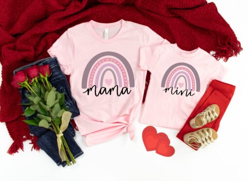 mama and mini valentines matching shirts rainbow design cute mamas girl t shirt for family love celebrations ximin scaled