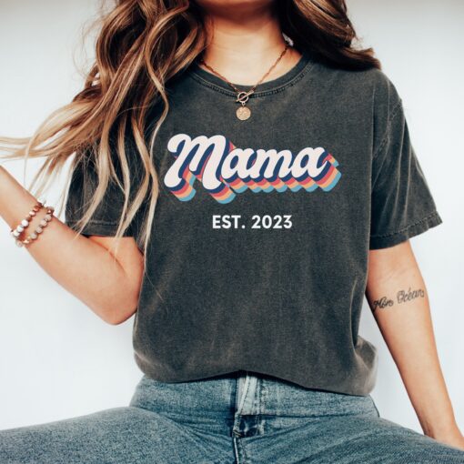 mama established 2023 shirt cute retro new mom tee personalized mama reveal t shirt for mothers day gifts bsquw