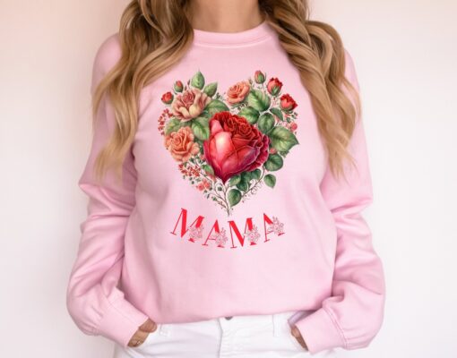 mama floral vintage roses heart sweatshirt monogram shirt botanical design for mom valentines day gift f3d59