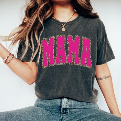 mama leopard print shirt retro mama varsity tee cute mom life t shirt for mothers day new mom pregnancy announcement zzonz