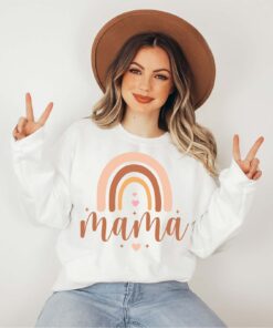 mama rainbow sweatshirt for mothers day cute mom shirt new mom gift mom to be hoodie comfortable sweater for moms tvn43