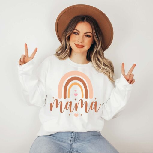 mama rainbow sweatshirt for mothers day cute mom shirt new mom gift mom to be hoodie comfortable sweater for moms tvn43