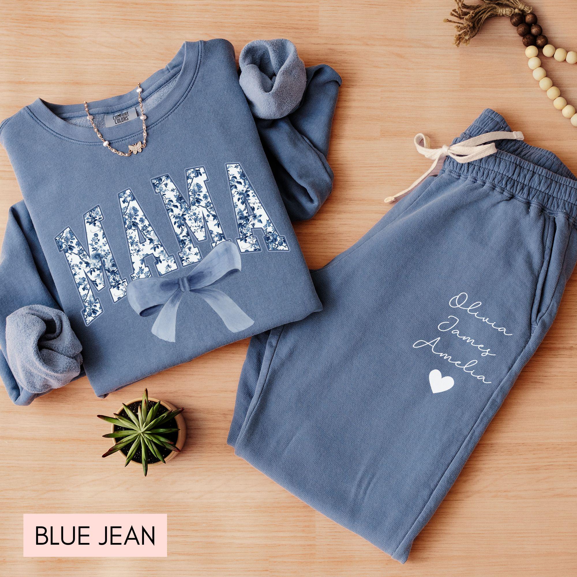 mama sweatshirt and sweatpants set with blue bow best mom ever shirt for mothers day birthday new mom baby shower gift enhd6