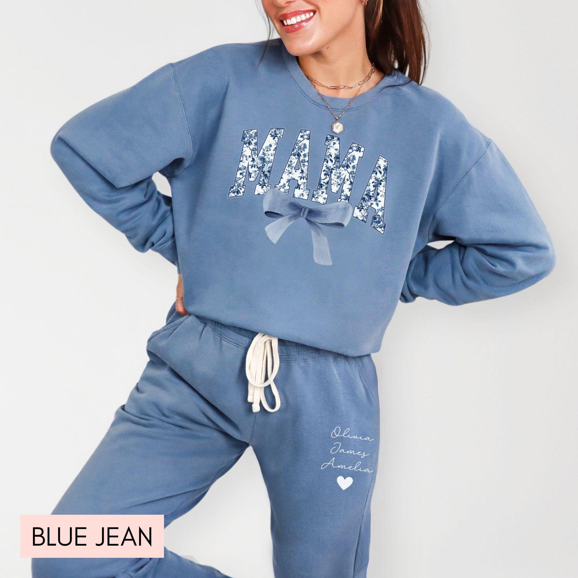 mama sweatshirt and sweatpants set with blue bow best mom ever shirt for mothers day birthday new mom baby shower gift nwbn1