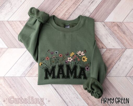 mama sweatshirt with wildflowers retro design for new moms mothers day baby shower and pregnancy gifts est 2024 p9ism