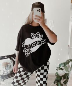 mama tattoo heart graphic tee for women retro mom shirt edgy inked design perfect for mothers day gifts tm362