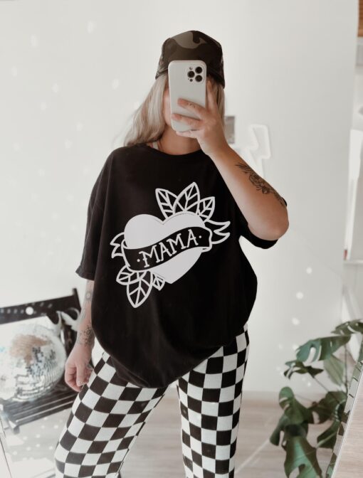mama tattoo heart graphic tee for women retro mom shirt edgy inked design perfect for mothers day gifts tm362