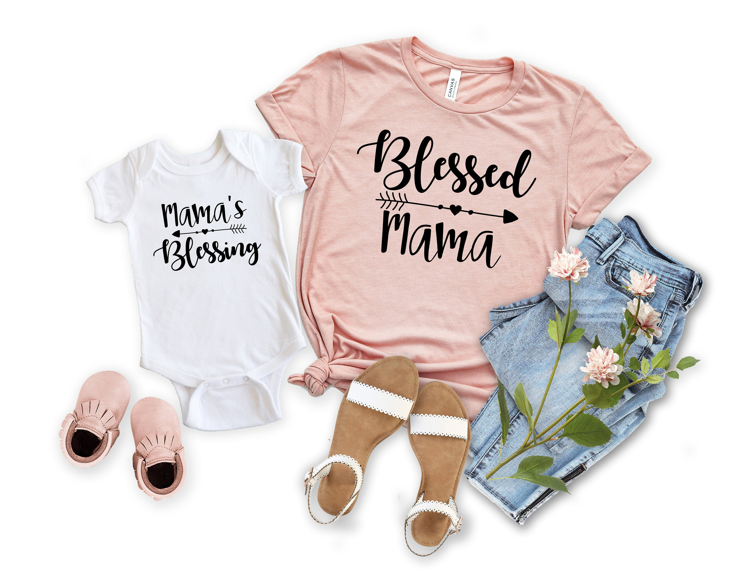 matching mommy and me shirts blessed mama shirt for baby shower mother son and daughter gift cute mom life shirts nlk4b scaled