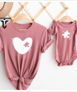 matching mommy and me t shirt and bodysuit set for mother daughter heart missing piece pink outfit for new moms khhpu