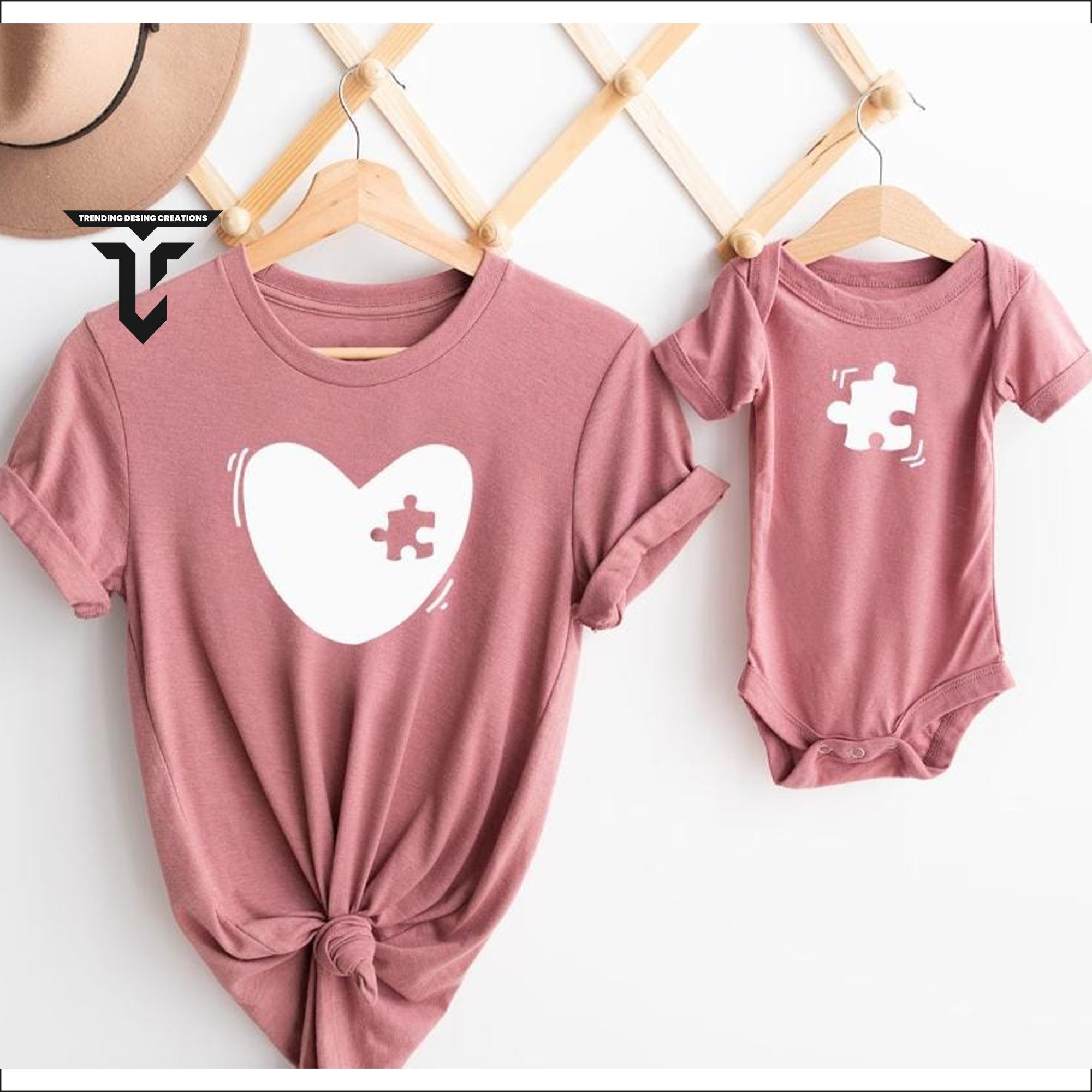 matching mommy and me t shirt and bodysuit set for mother daughter heart missing piece pink outfit for new moms khhpu