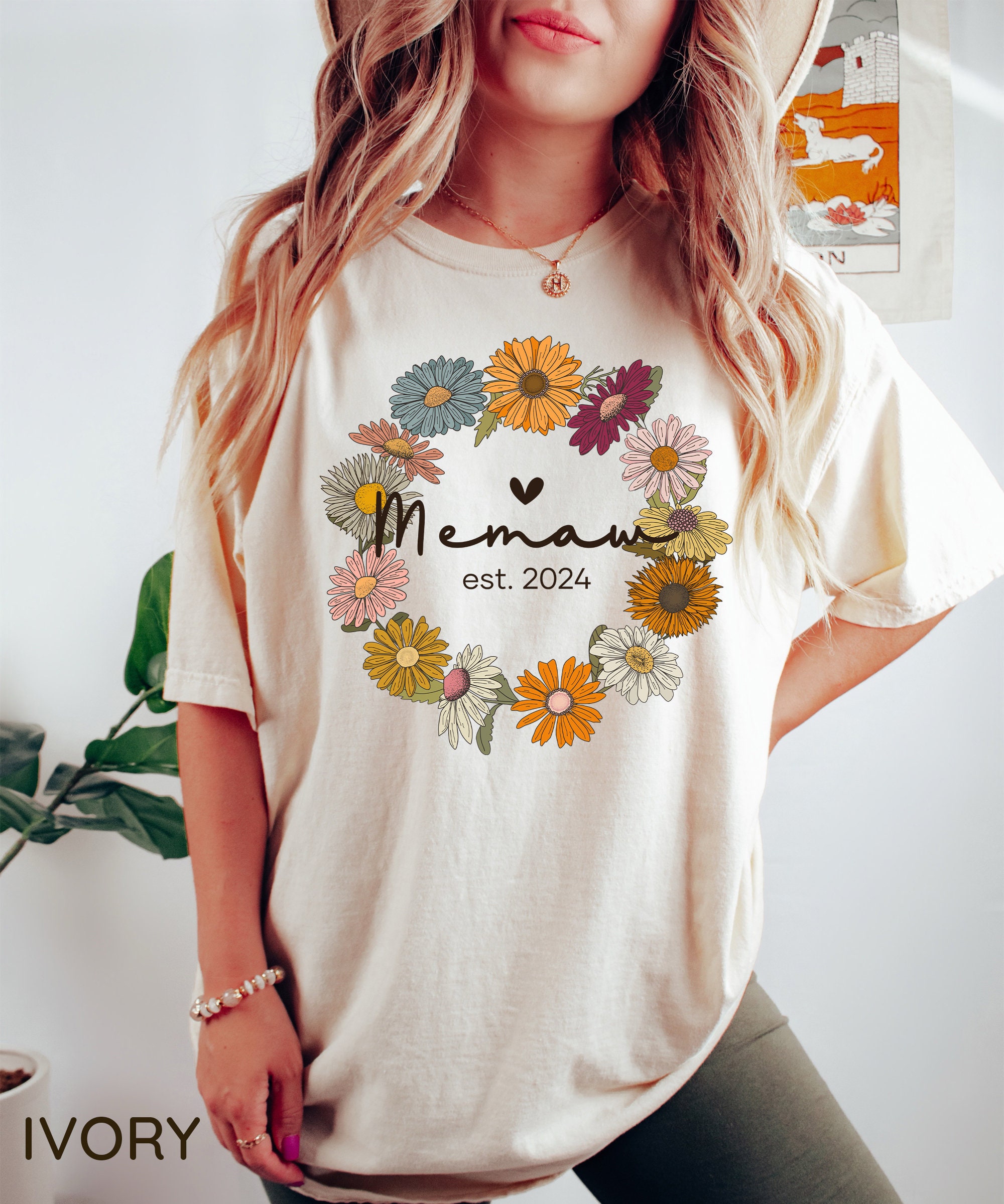 memaw established 2024 shirt with wildflowers cute grandma t shirt for new grandma gifts and christmas presents 46njj