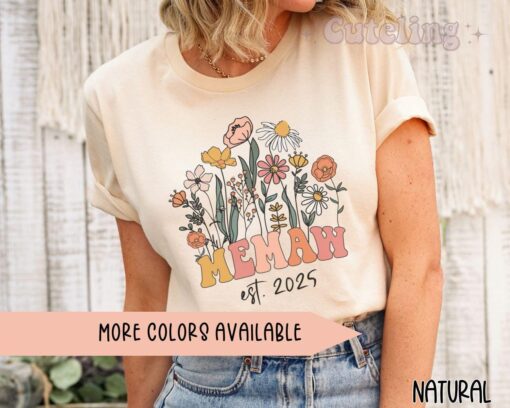 memaw shirt with wildflowers est 2025 for new grandmother pregnancy announcement nana baby reveal gift etbja