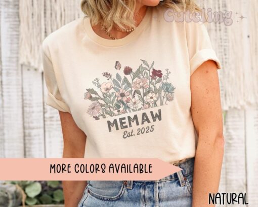memaw shirt with wildflowers est 2025 for new grandmother pregnancy announcement unique grannie gift vliee