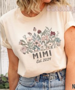 mimi est 2024 shirt for new grandmother with wildflowers cute grandma t shirt plus size pregnancy announcement gift ylxjv