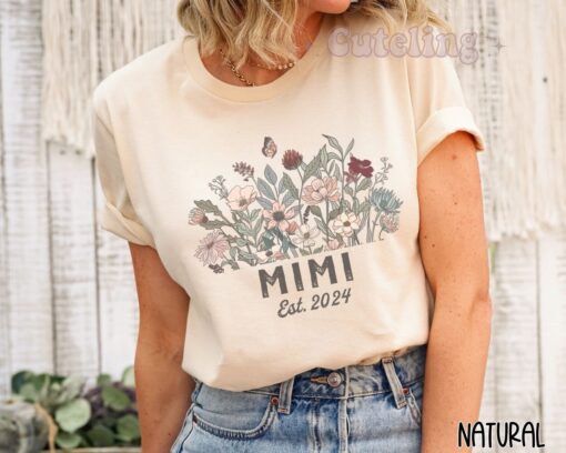 mimi est 2024 shirt for new grandmother with wildflowers cute grandma t shirt plus size pregnancy announcement gift