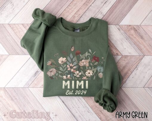 mimi sweatshirt wildflowers grandma shirt new mimi established 2024 baby reveal pregnancy announcement gift ahkfs