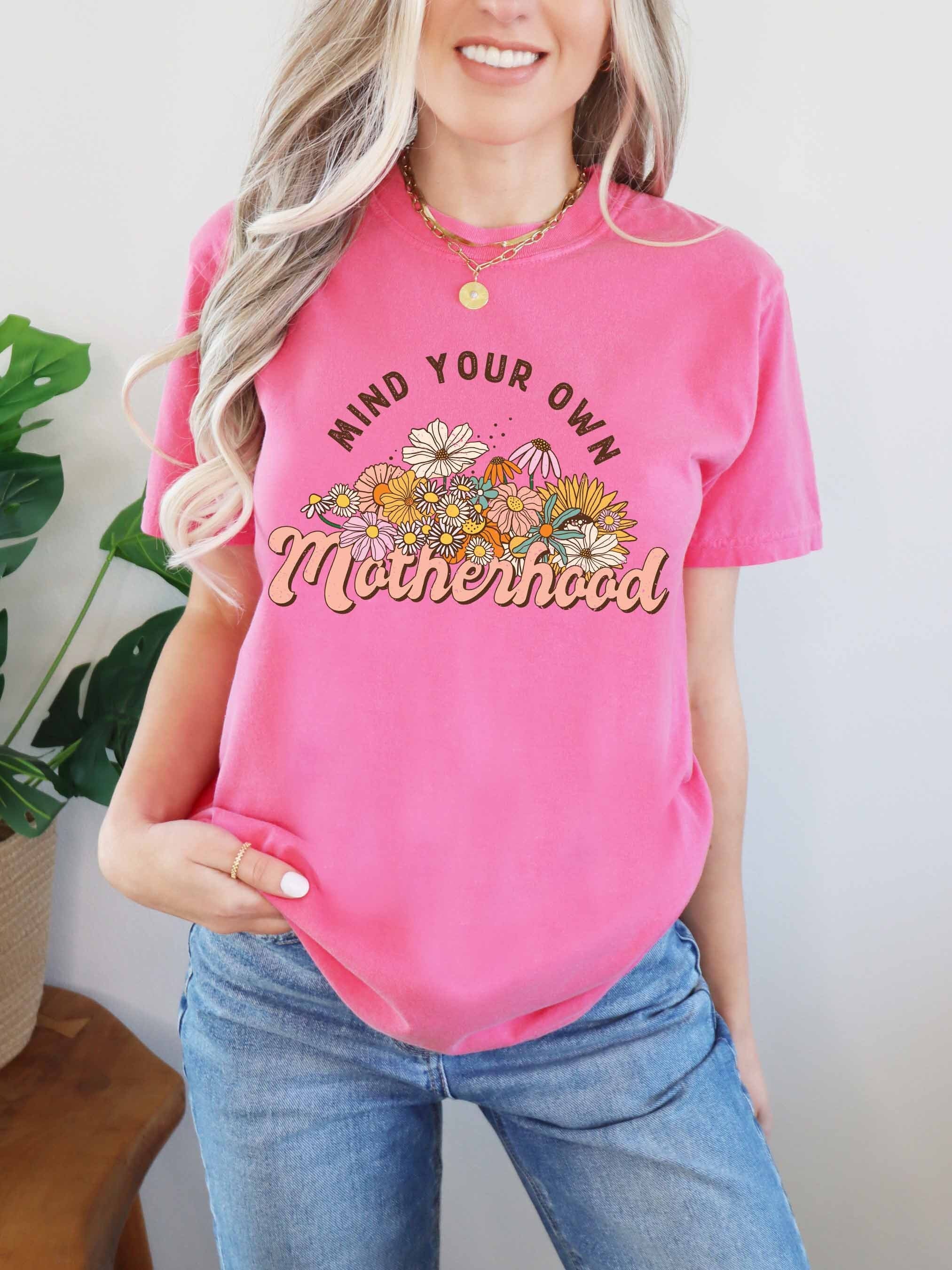 mind your own business motherhood shirt cute rainbow mom t shirt trendy boho style for moms comfort colors lgomo scaled
