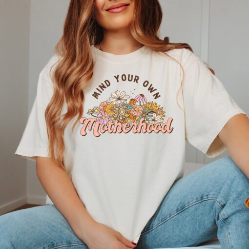 mind your own motherhood shirt cute mom t shirt for pregnancy announcement flower design comfortable tee for moms a8ddg