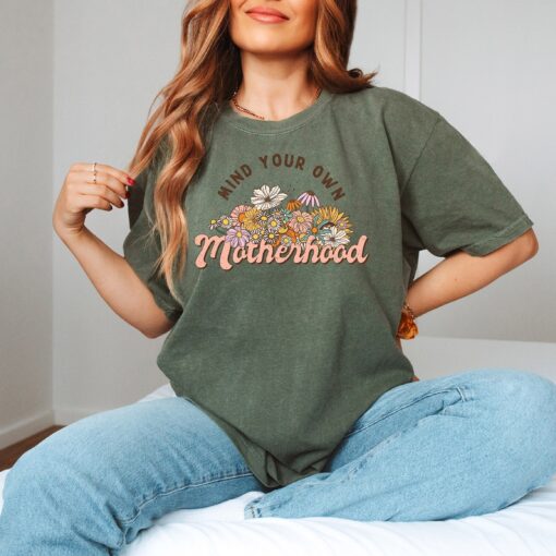 mind your own motherhood shirt cute mom t shirt for pregnancy announcement flower design comfortable tee for moms tbjba