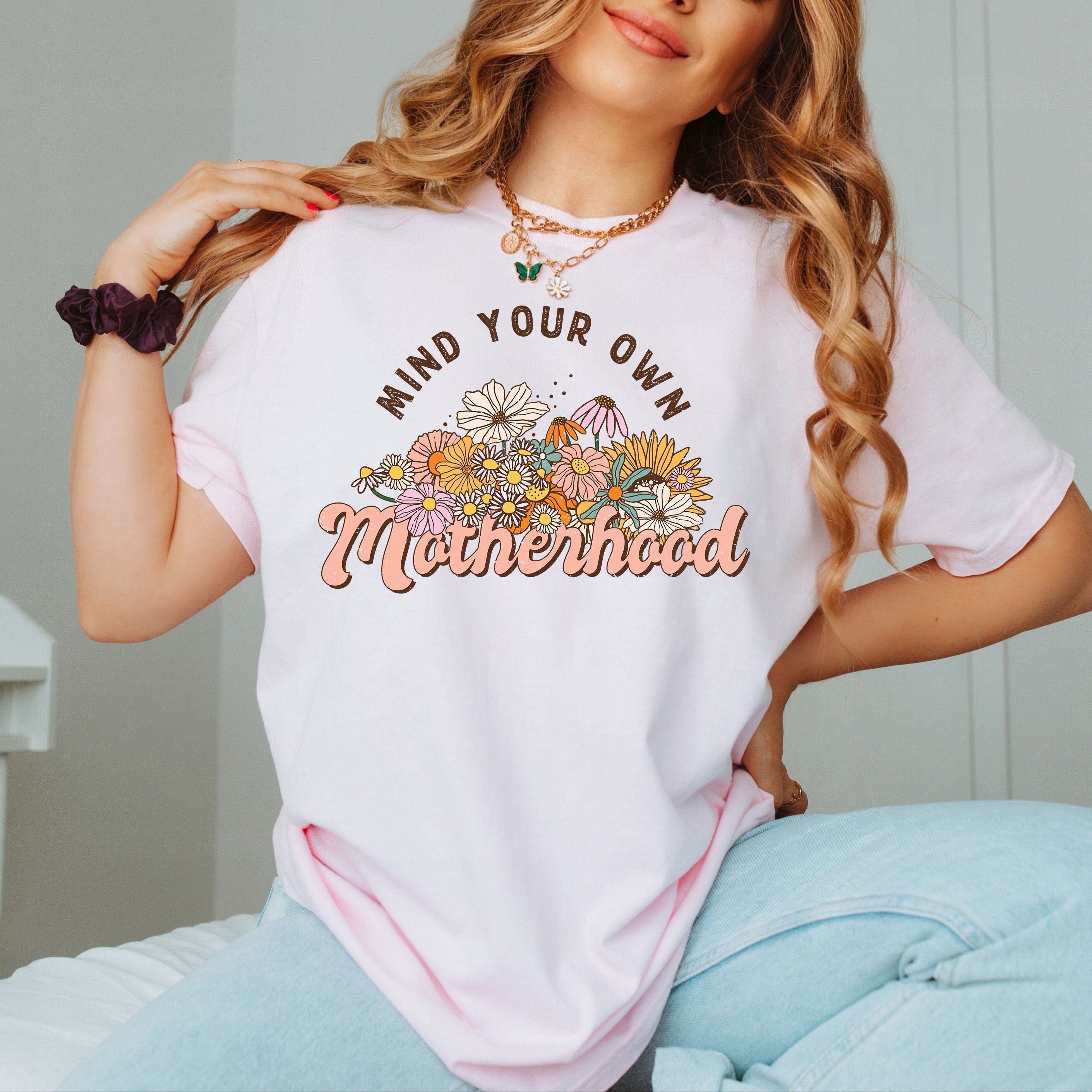 mind your own motherhood shirt cute mom t shirt for pregnancy announcement flower design comfortable tee for moms yml0y