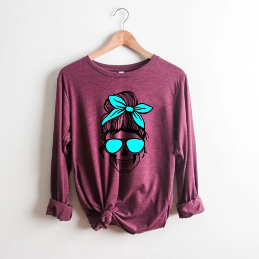 mom skull long sleeve shirt for mothers day best mom gift funny mom shirt trendy unique design for mom to be