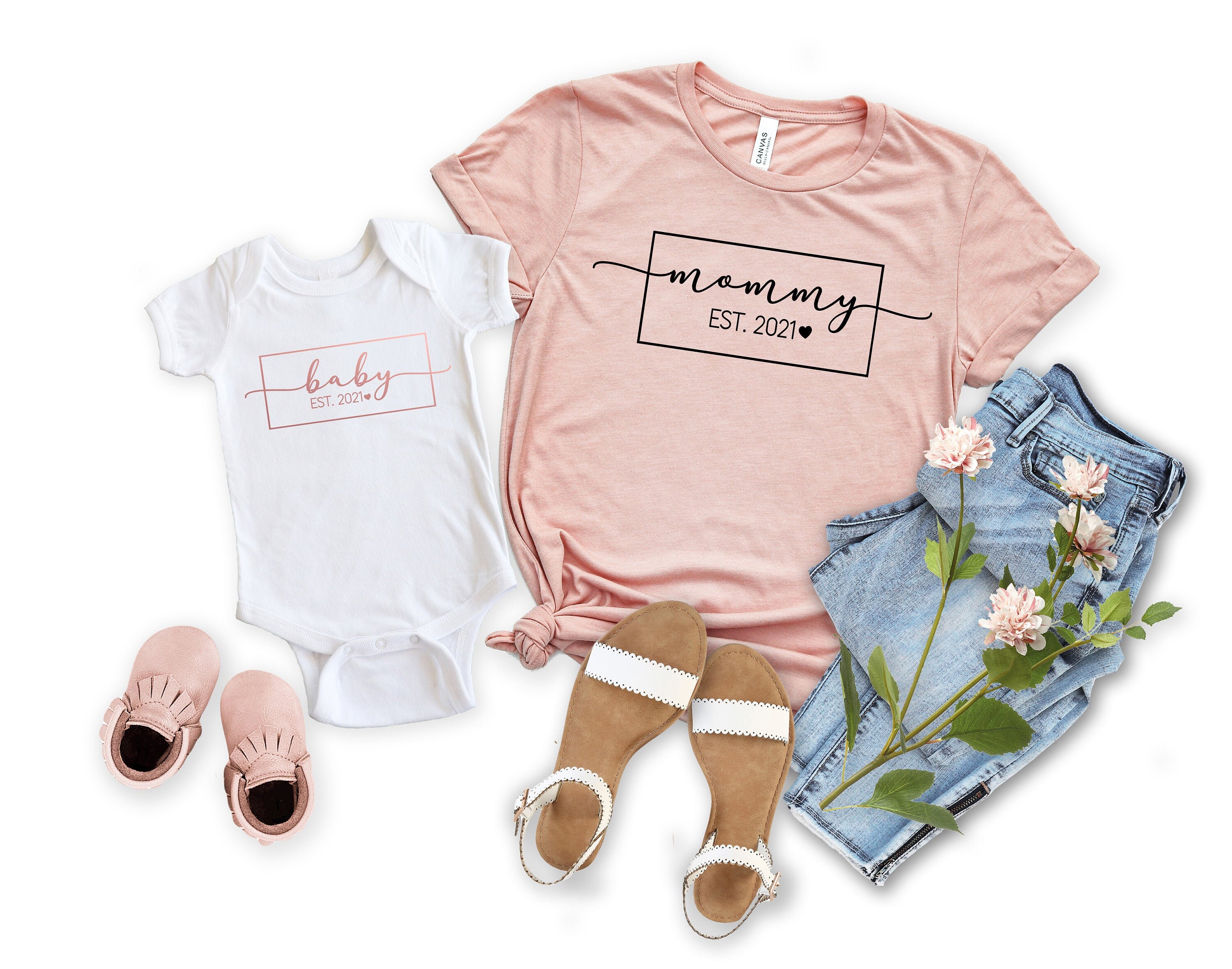 mommy and baby est 2021 shirt for mother and son matching outfits cute mom life t shirt for mothers day ecean scaled