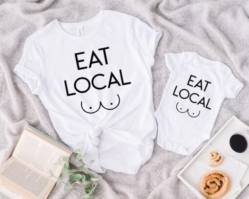 mommy and me shirts funny baby bodysuit eat local shirt mom to be baby shower gift unique mom and baby matching outfits 0ss7t scaled