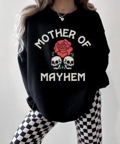 mother of mayhem graphic sweatshirt for women edgy mom life crewneck badass mama trendy mom shirt ba52z