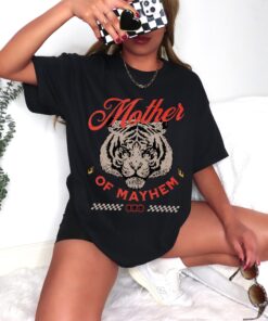 mother of mayhem graphic tee for women edgy mom shirt funny y2k style badass t shirt for moms and mothers day qcbgi