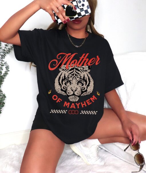 mother of mayhem graphic tee for women edgy mom shirt funny y2k style badass t shirt for moms and mothers day qcbgi