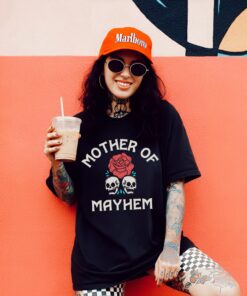 mother of mayhem graphic tee for women edgy mom shirt y2k grunge style funny mom life t shirt for badass moms 1pt01