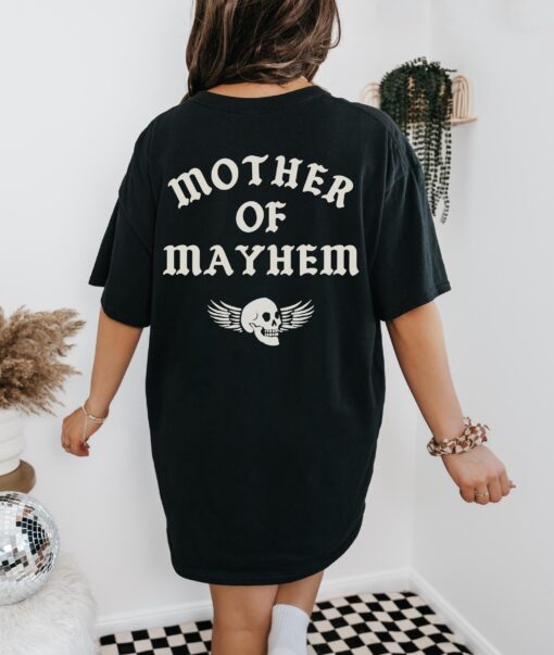 mother of mayhem graphic tee for women funny mom shirt edgy mama t shirt grunge style for badass moms