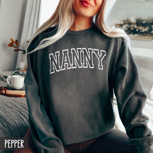 nanny sweatshirt for new grandma birthday gift personalized babysitter shirt varsity style new baby announcement imk1z