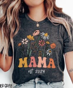 new mama shirt wildflowers mama est 2024 funny mom shirt for pregnancy announcement mothers day gift urgb3