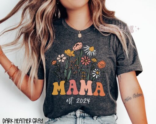 new mama shirt wildflowers mama est 2024 funny mom shirt for pregnancy announcement mothers day gift urgb3