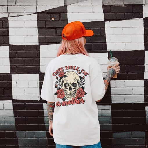 one hell of a mother graphic tee shirt for women edgy tattooed mom life shirt trendy badass gift for moms