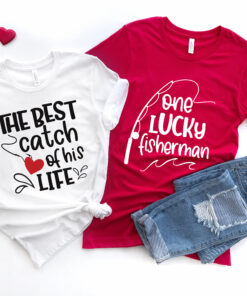 one lucky fisherman shirt best catch of his life couples matching t shirt honeymoon wedding tee for fishing lovers hwahr