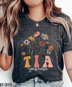 personalized aunt shirt promoted to tia 2024 wildflowers tia est 2024 pregnancy reveal gift custom name tee 22lpu