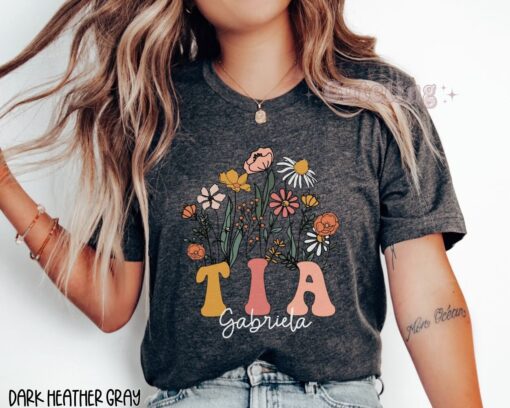 personalized aunt shirt promoted to tia 2024 wildflowers tia est 2024 pregnancy reveal gift custom name tee 22lpu
