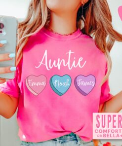 personalized aunt shirt with kids names heart candy design for valentines day trendy pink sweatshirt for auntie grkns