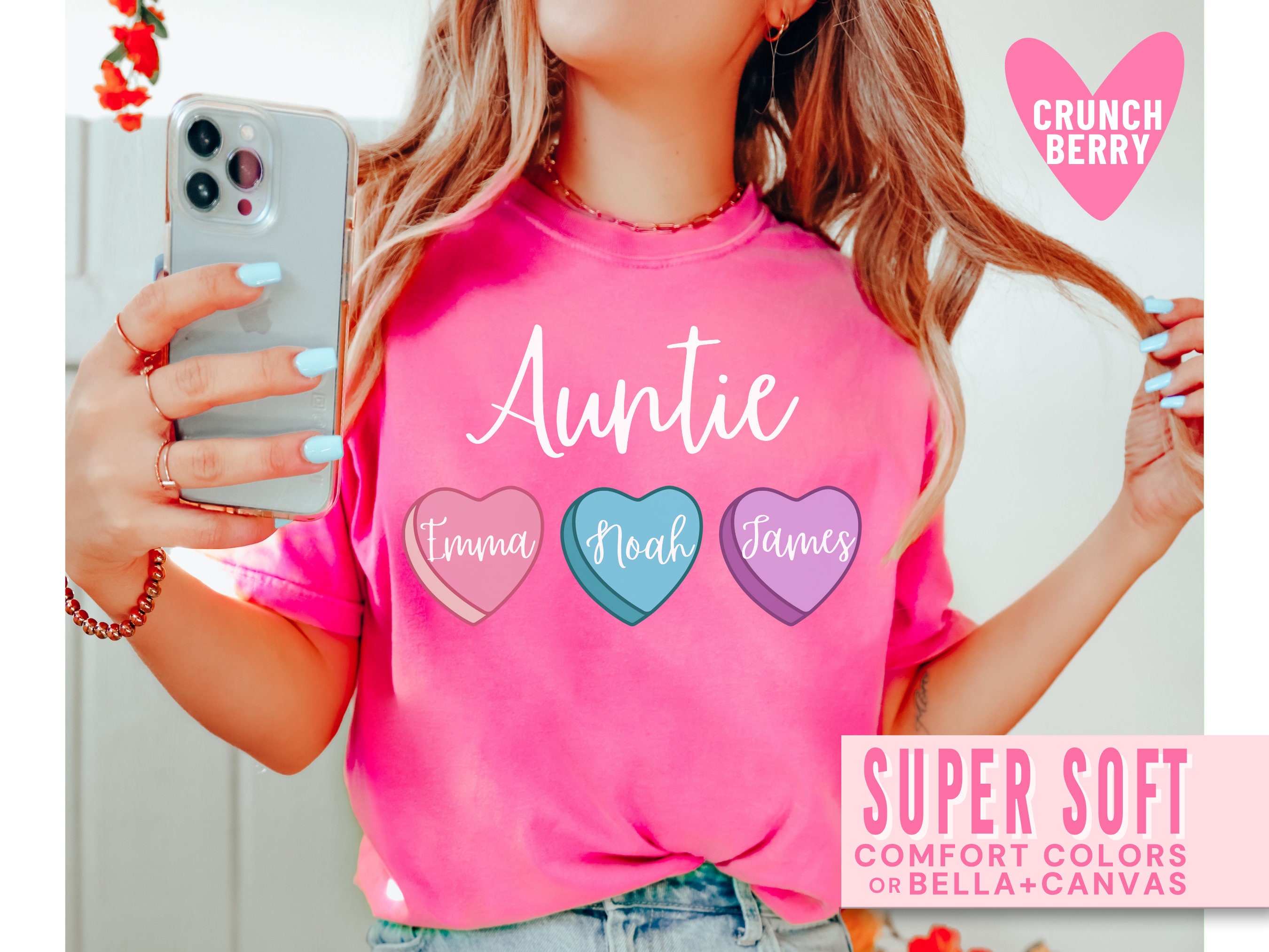 personalized aunt shirt with kids names heart candy design for valentines day trendy pink sweatshirt for auntie grkns scaled