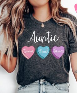 personalized aunt shirt with kids names heart candy design for valentines day trendy pink sweatshirt for auntie n0wwy