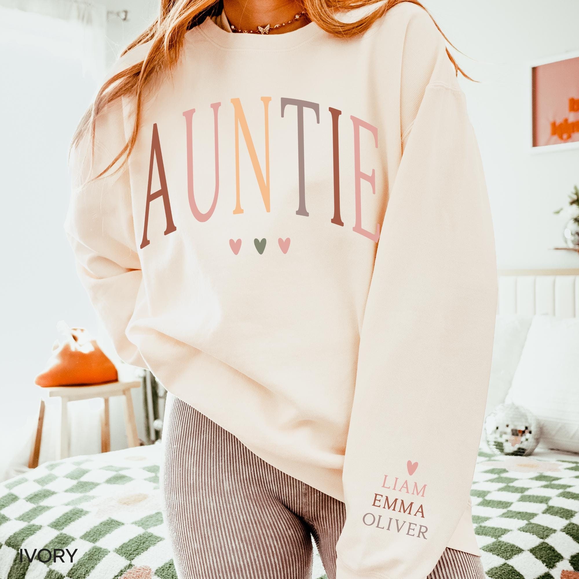 personalized aunt sweatshirt with kids names custom gift for auntie birthday shirt unique auntie sweater 51gmc