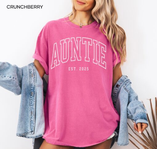 personalized auntie est 2025 t shirt for pregnancy reveal baby announcement cute aunt shirt gifts 1jgzo